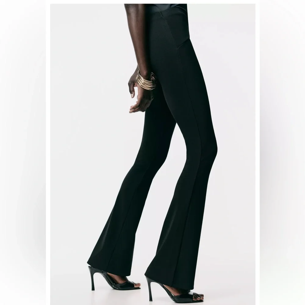 Zara NWT black gold appliqué detail flare stretchy pants